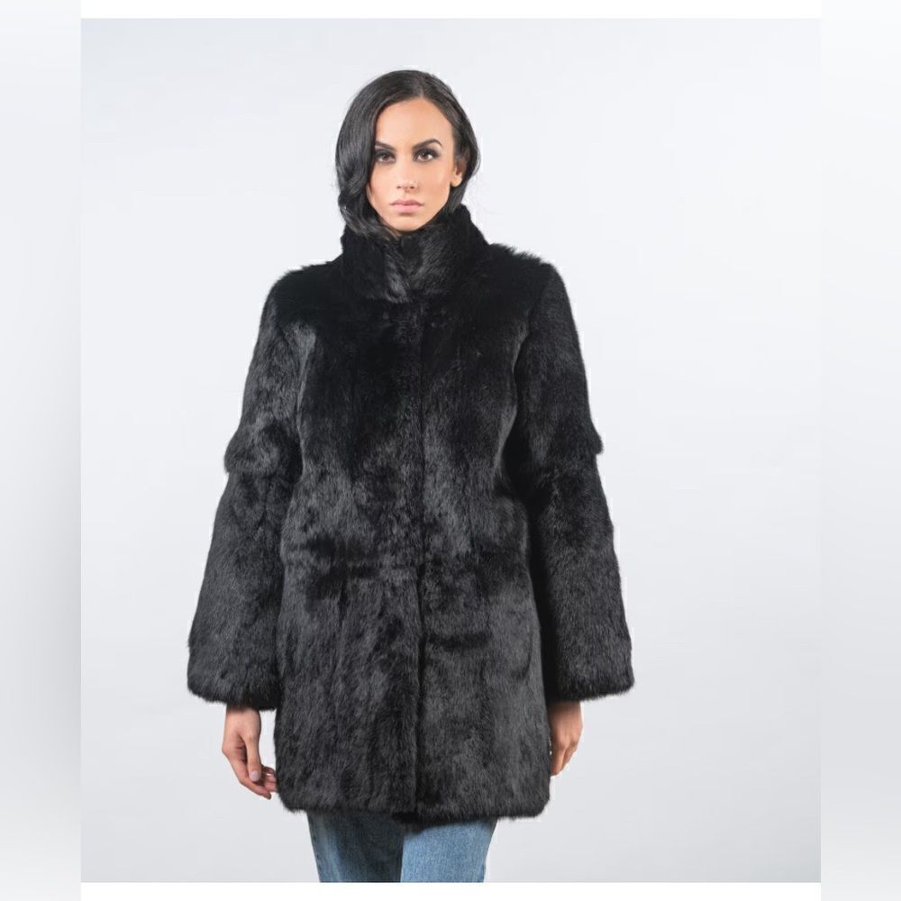 Scandinavian Fur Company black fur coat real Rabbit fur coat. Medium - Picture 11 of 14